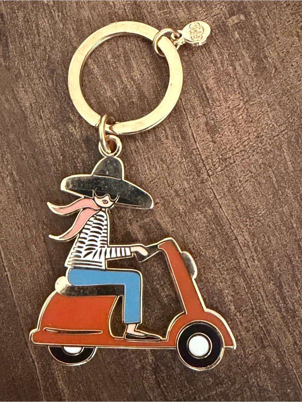 Riffle Paper Co. Scooter Girl Enamel Keychain - Orange & Blue